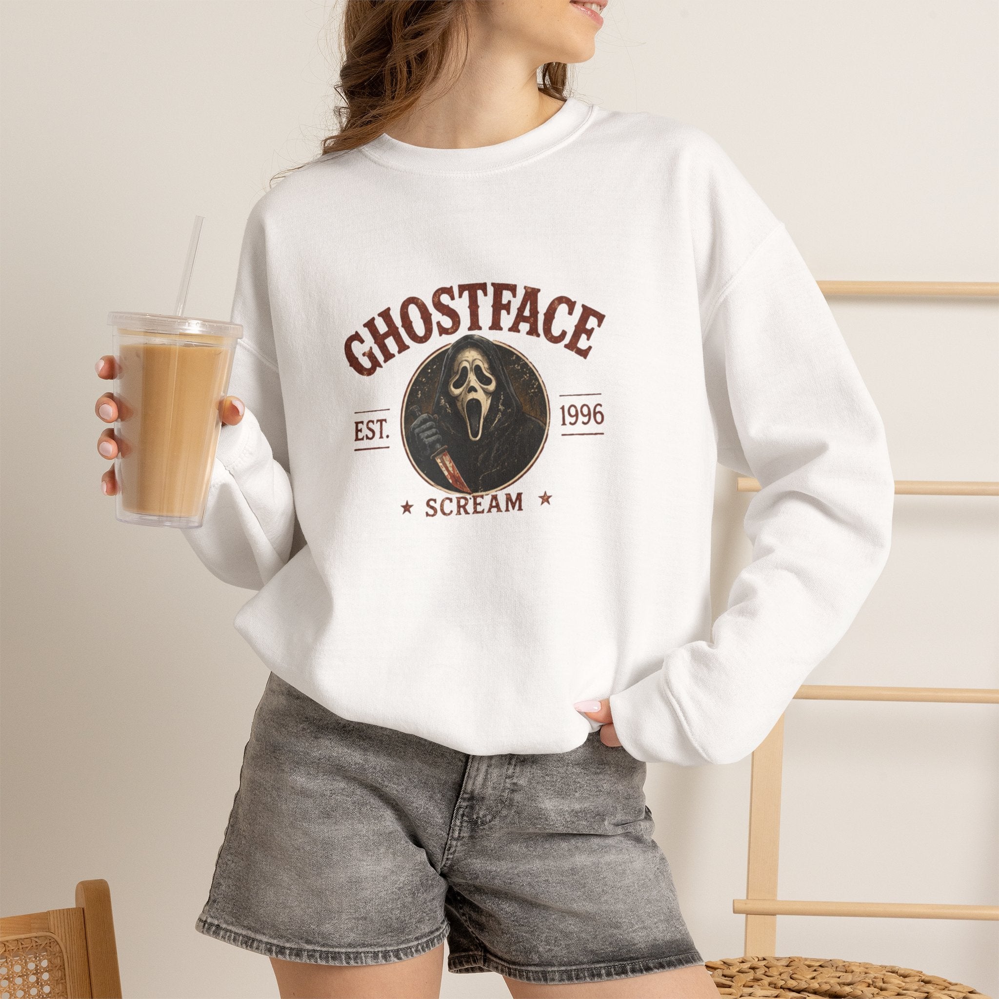 Scream 'Ghostface' Crewneck Sweatshirt – Vintage Horror Mask Graphic