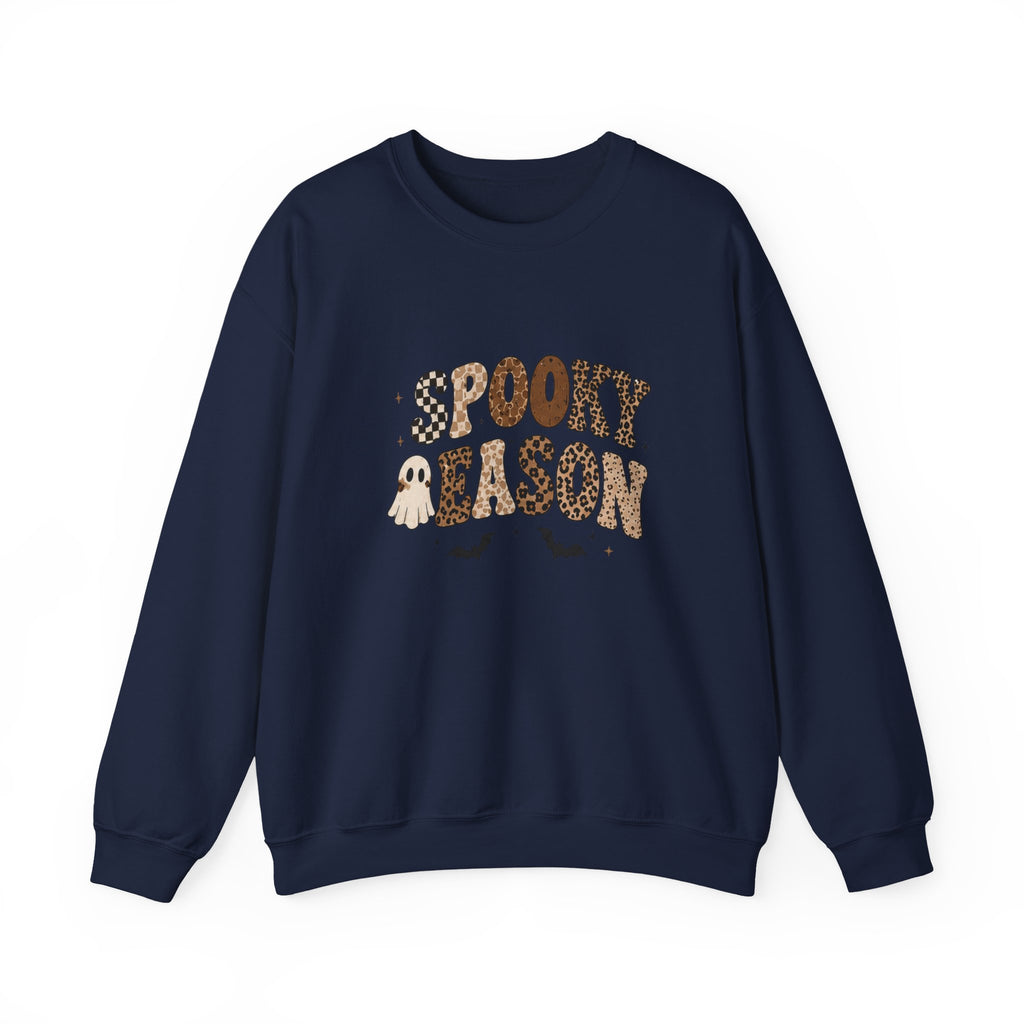 Spooky Nelson Crewneck Sweatshirt — Cute Halloween Ghost & Leopard Print Design