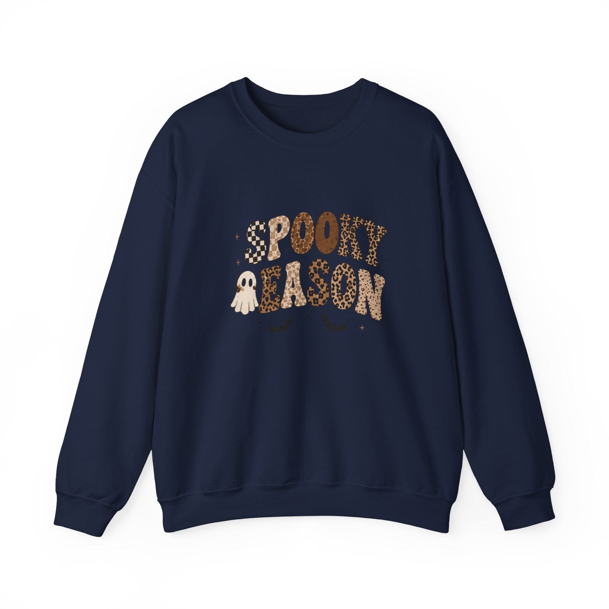 Spooky Nelson Crewneck Sweatshirt — Cute Halloween Ghost & Leopard Print Design