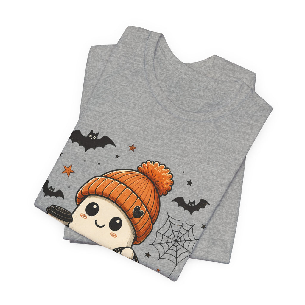 Halloween Ghost Tee – Cute Pumpkin, Black Cat & Coffee Fall Graphic T-Shirt