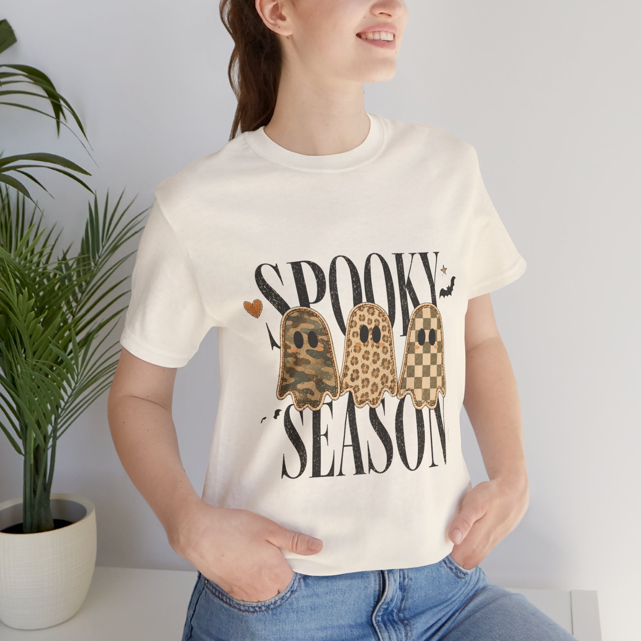 Spooky Season Tee — Leopard & Checker Ghosts Halloween Shirt