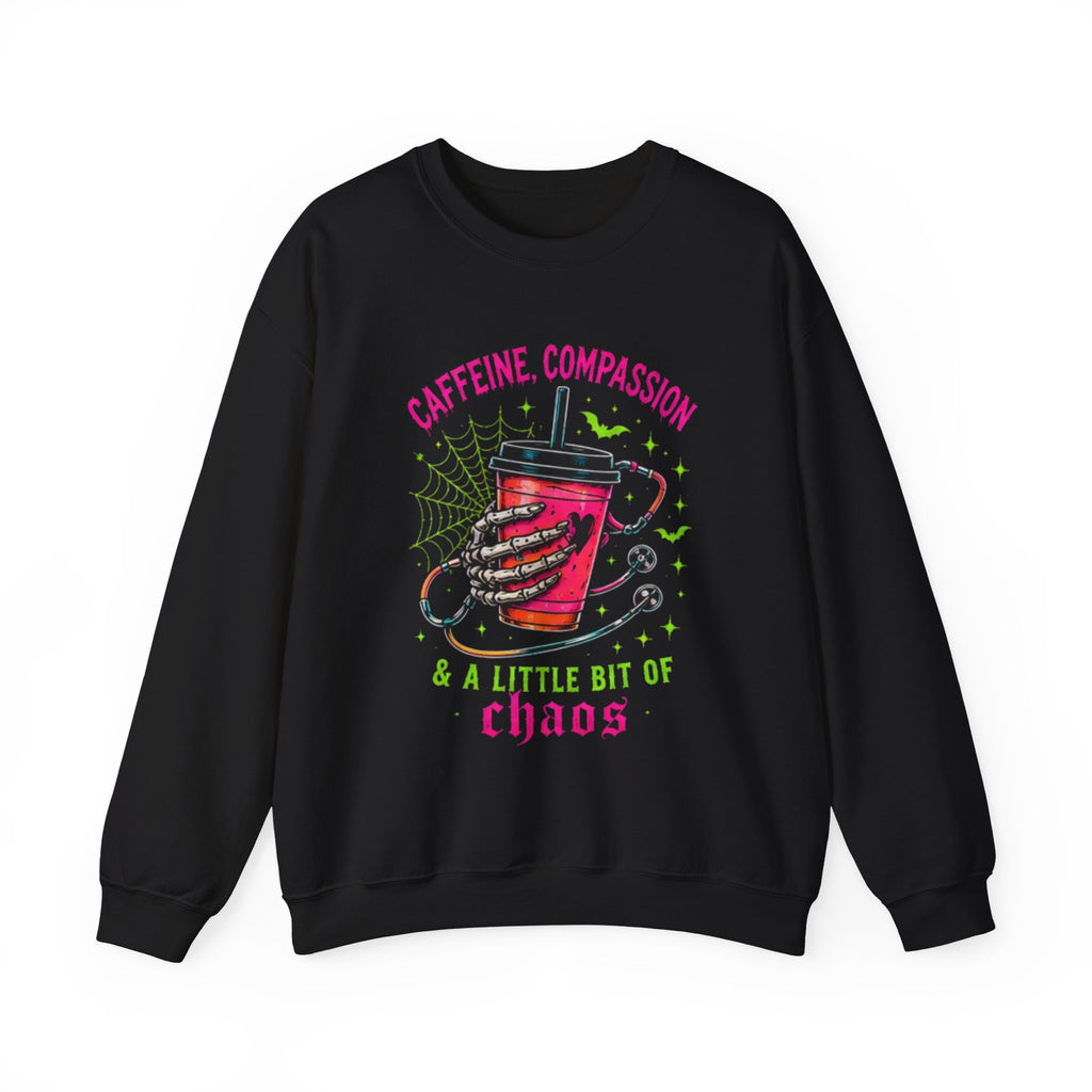 Caffeine, Compassion & A Little Bit of Chaos Crewneck Sweatshirt