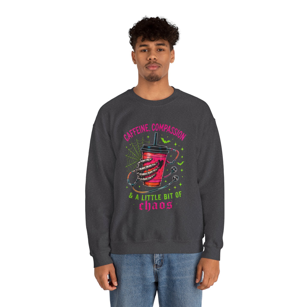 Caffeine, Compassion & A Little Bit of Chaos Crewneck Sweatshirt