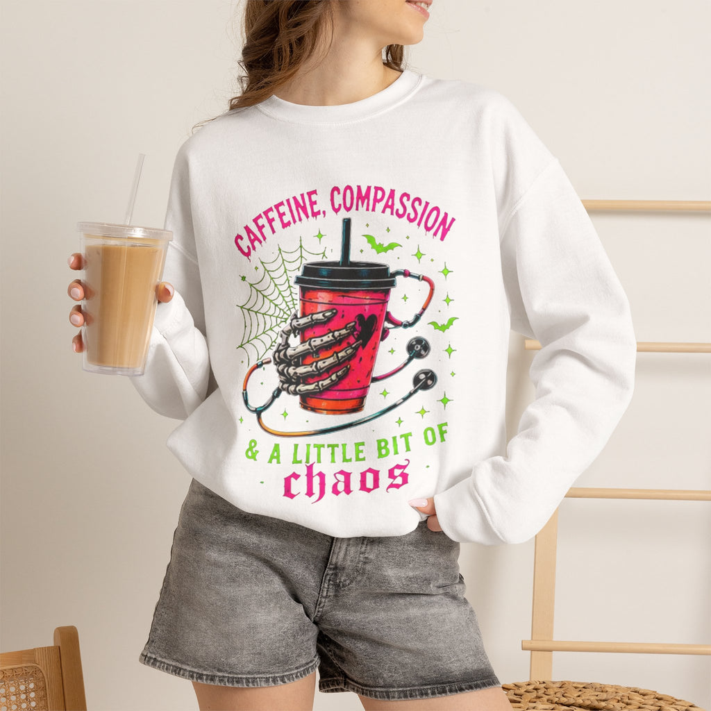 Caffeine, Compassion & A Little Bit of Chaos Crewneck Sweatshirt