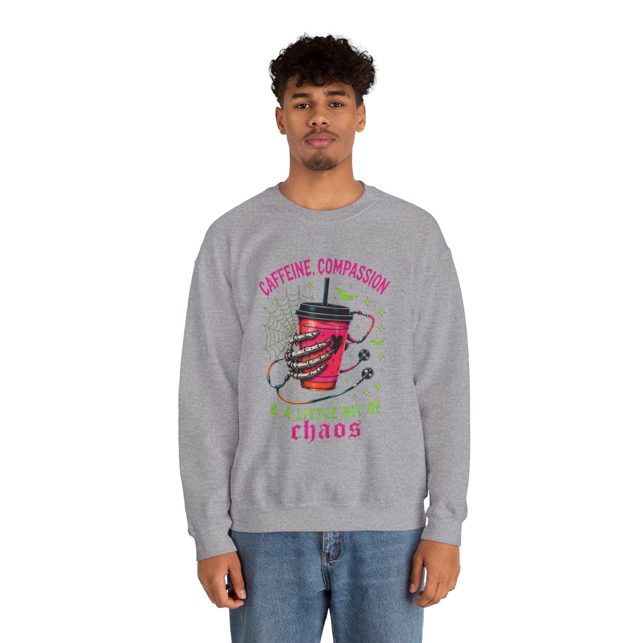 Caffeine, Compassion & A Little Bit of Chaos Crewneck Sweatshirt