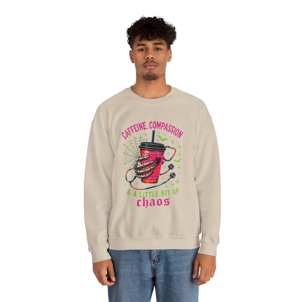 Caffeine, Compassion & A Little Bit of Chaos Crewneck Sweatshirt