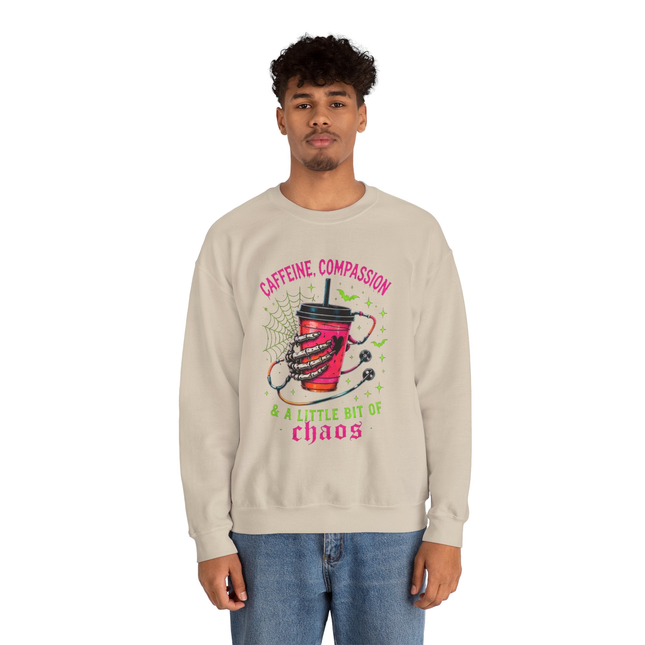 Caffeine, Compassion & A Little Bit of Chaos Crewneck Sweatshirt