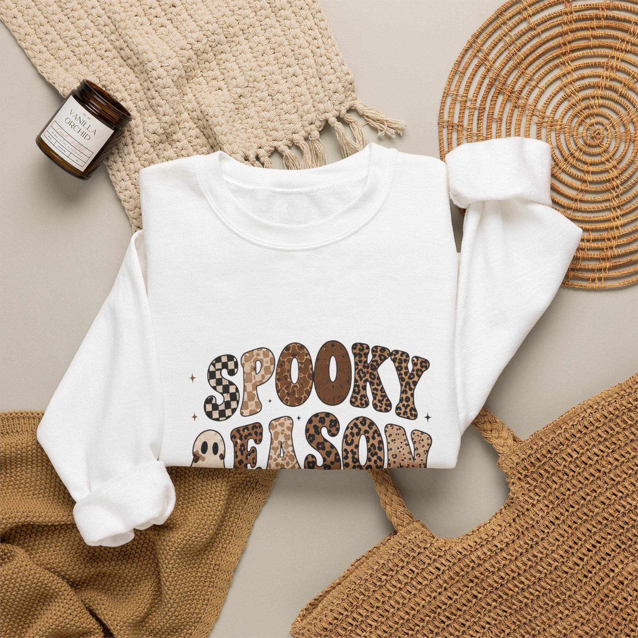 Spooky Nelson Sweatshirt — Halloween Leopard Ghost Crewneck