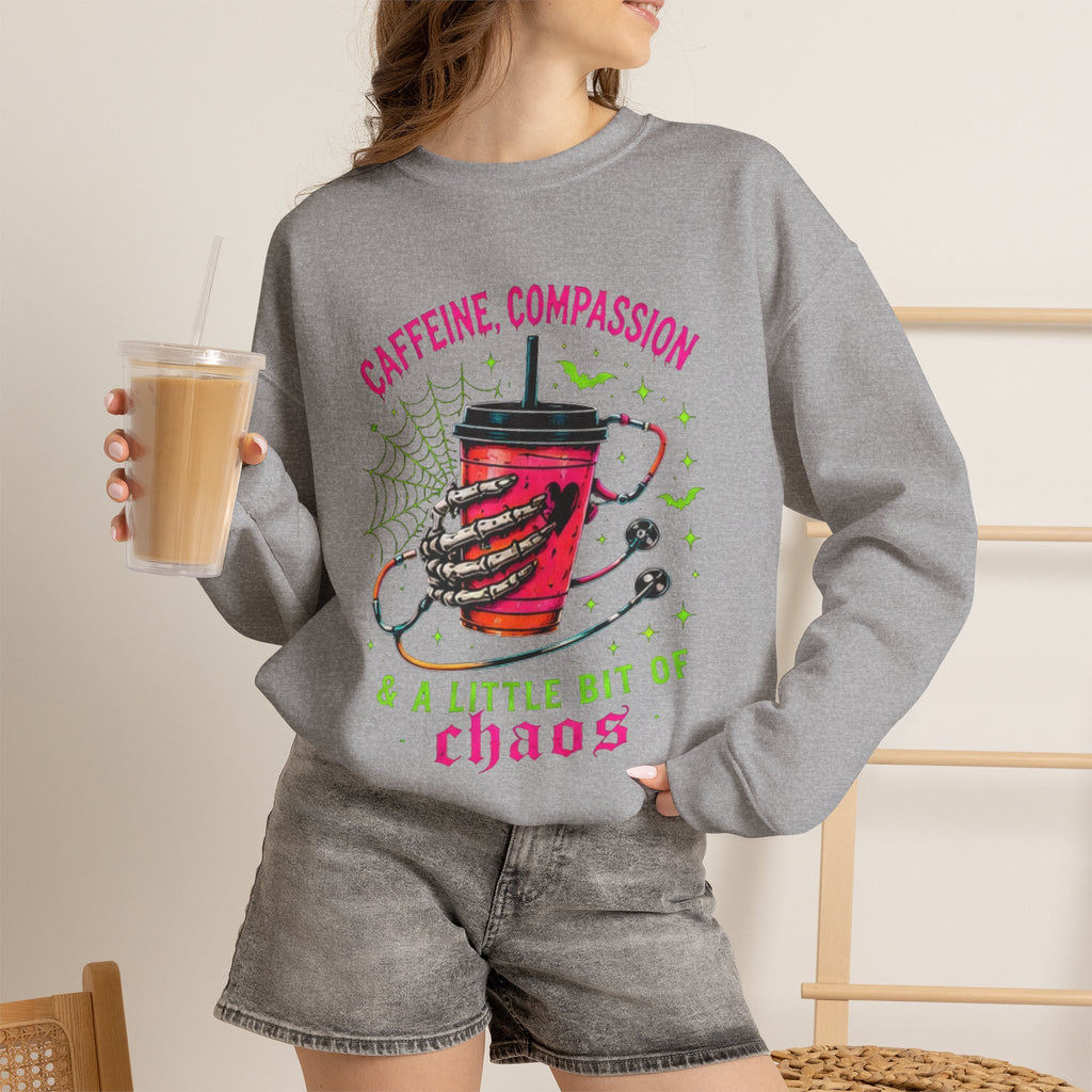 Caffeine, Compassion & A Little Bit of Chaos Crewneck Sweatshirt