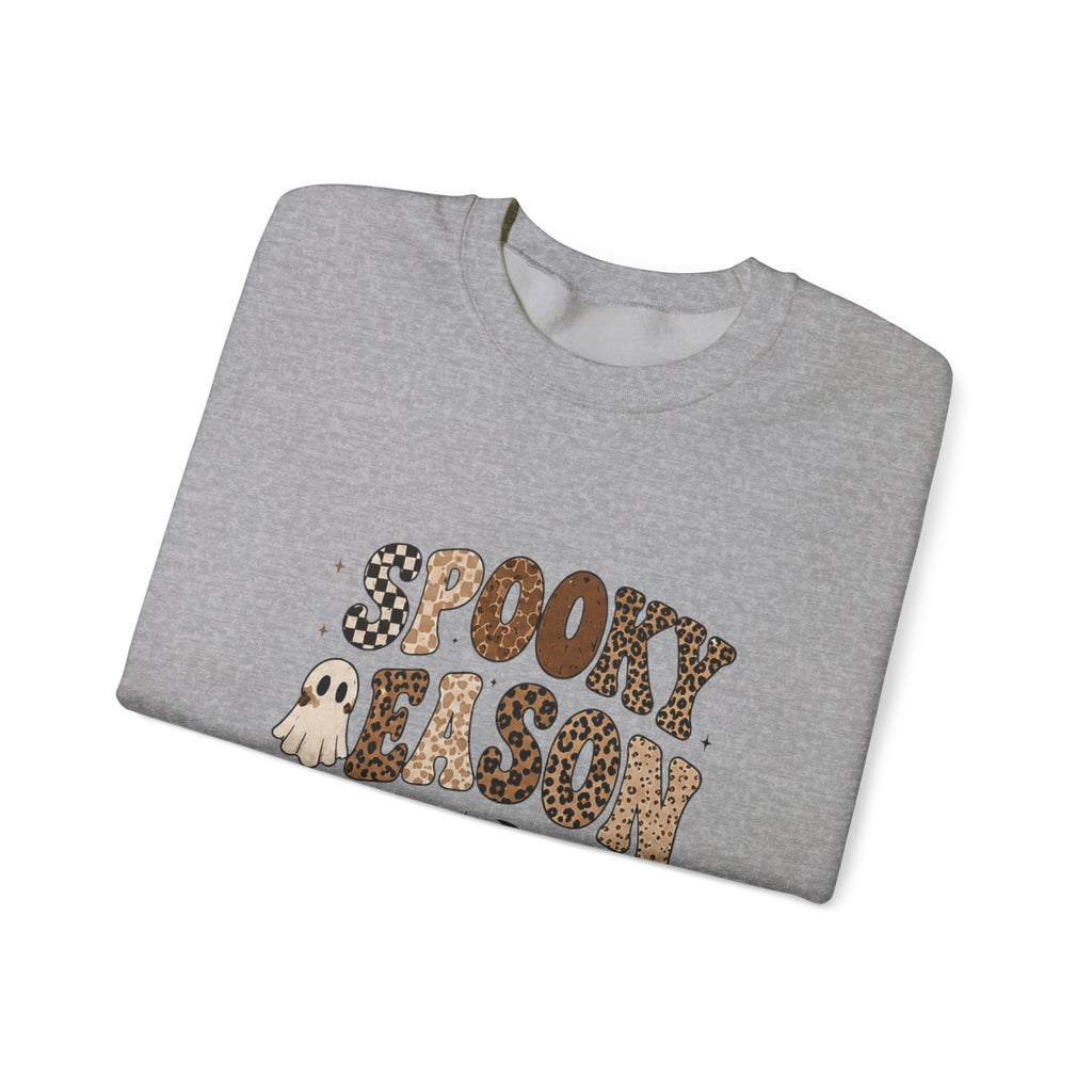 Spooky Nelson Crewneck Sweatshirt — Cute Halloween Ghost & Leopard Print Design