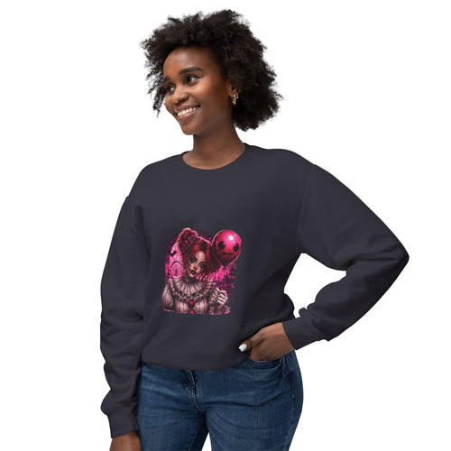 Creepy Clown Portrait Sweatshirt — Gothic Pink Horror Crewneck