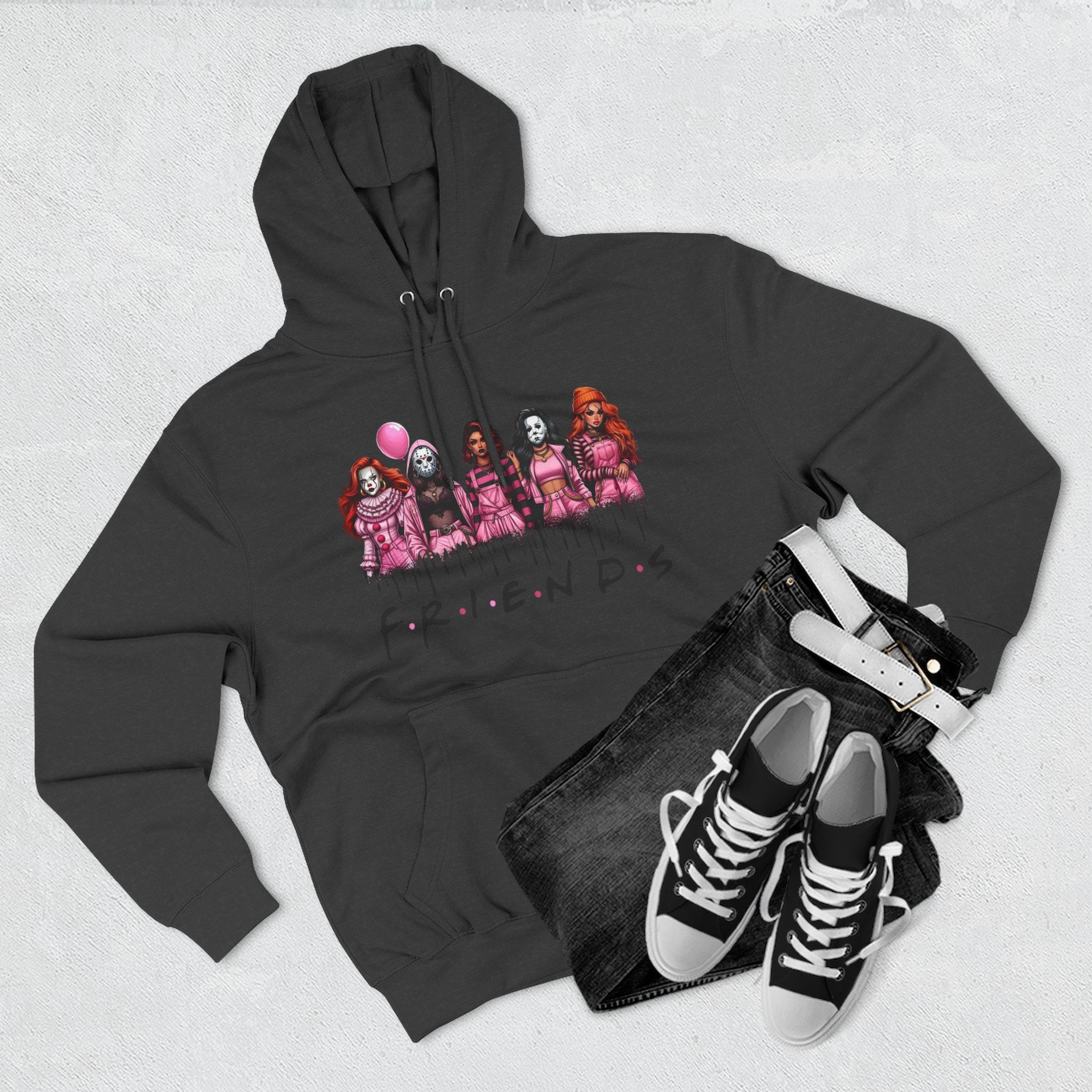 Horror Squad "FRIENDS" Graphic Hoodie — Retro Slasher Characters Pullover