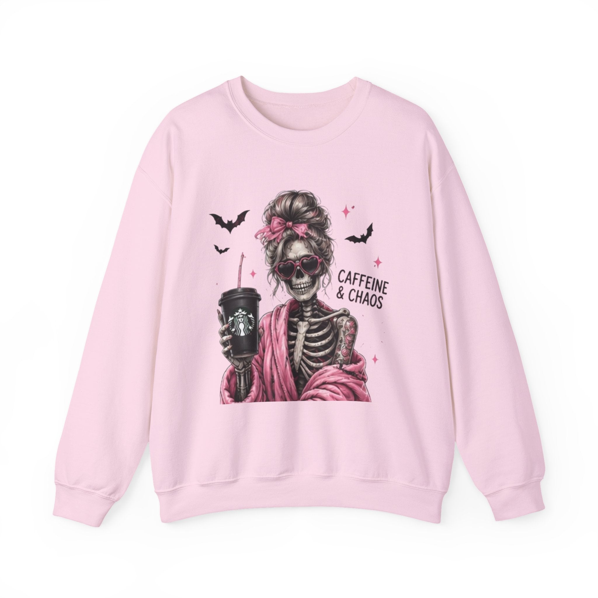 Caffeine & Chaos Skeleton Sweatshirt — Coffee Lover Goth Crewneck