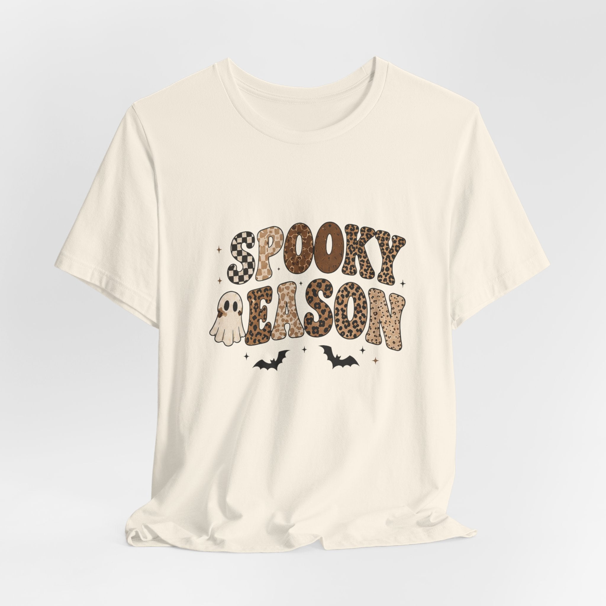 Spooky Season Graphic Tee — Cute Ghost & Bats Halloween Shirt