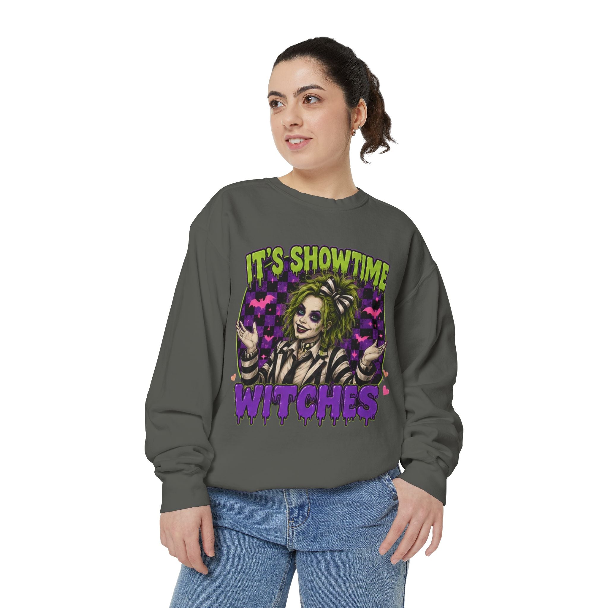 It's Showtime Witches Sweatshirt — Halloween Beetlejuice-Inspired Graphic Pullover