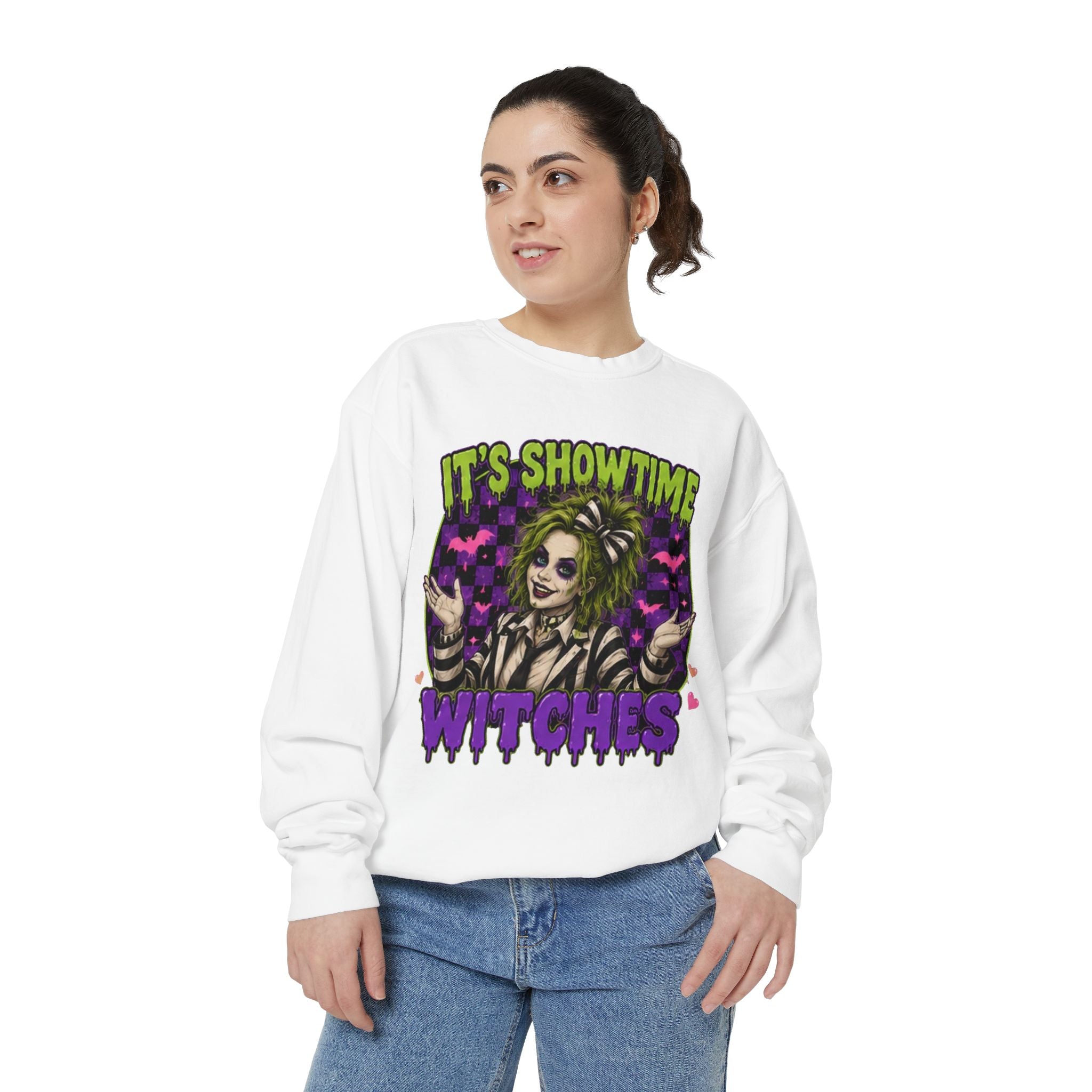 It's Showtime Witches Sweatshirt — Halloween Beetlejuice-Inspired Graphic Pullover