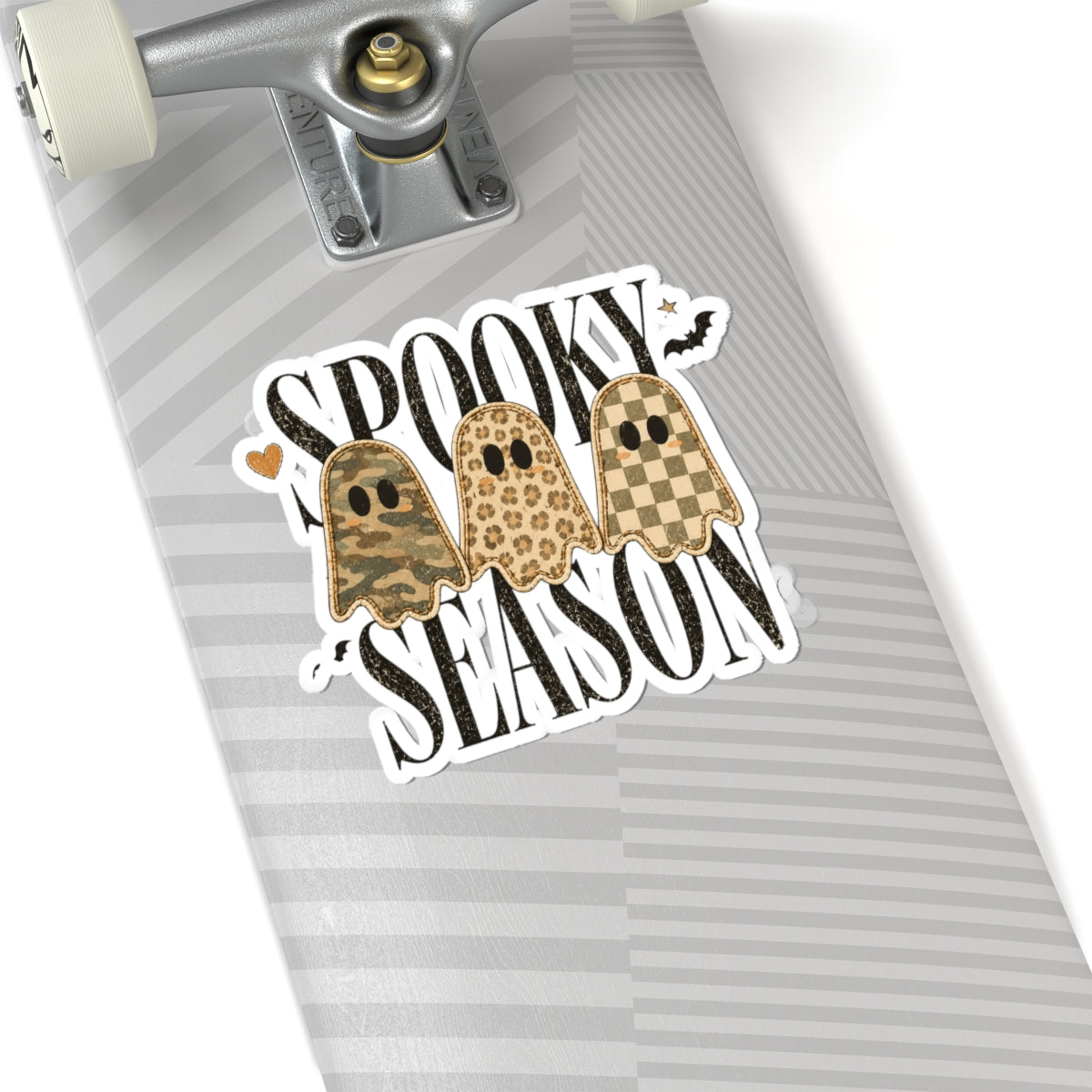 Spooky Season Ghosts Kiss-Cut Sticker — Neutral Camo & Checker Pattern Halloween Decal