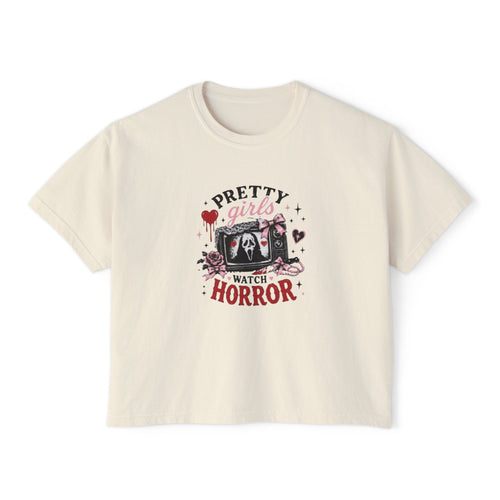 Boxy Tee — "Pretty Girls Watch Horror" Graphic Top