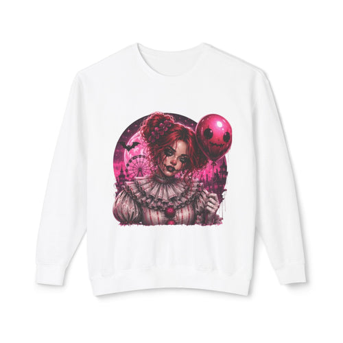 Creepy Clown Portrait Sweatshirt — Gothic Pink Horror Crewneck
