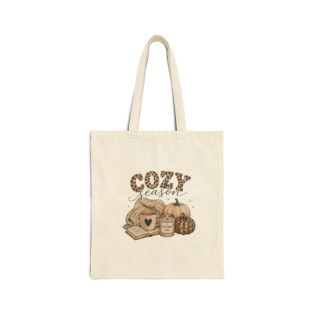 Cozy Season Canvas Tote Bag — Autumn Pumpkin & Candle Farmhouse Market Bag
