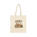 Cozy Season Canvas Tote Bag — Autumn Pumpkin & Candle Farmhouse Market Bag