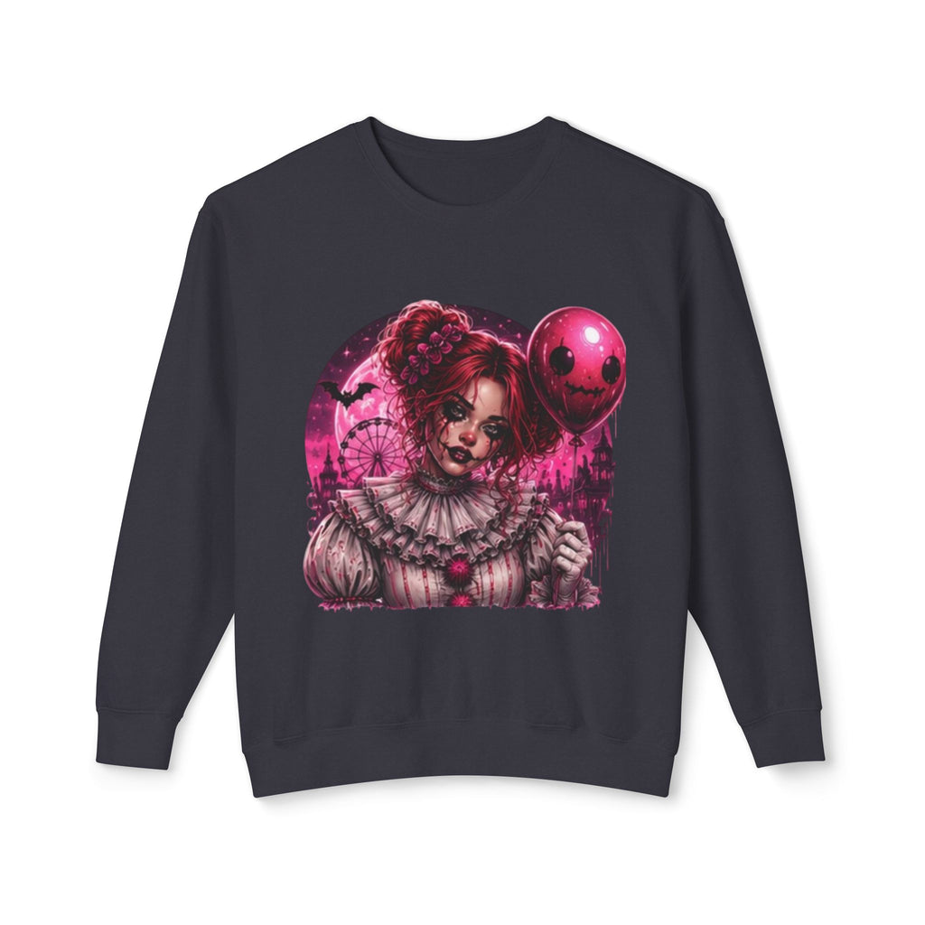 Creepy Clown Portrait Sweatshirt — Gothic Pink Horror Crewneck