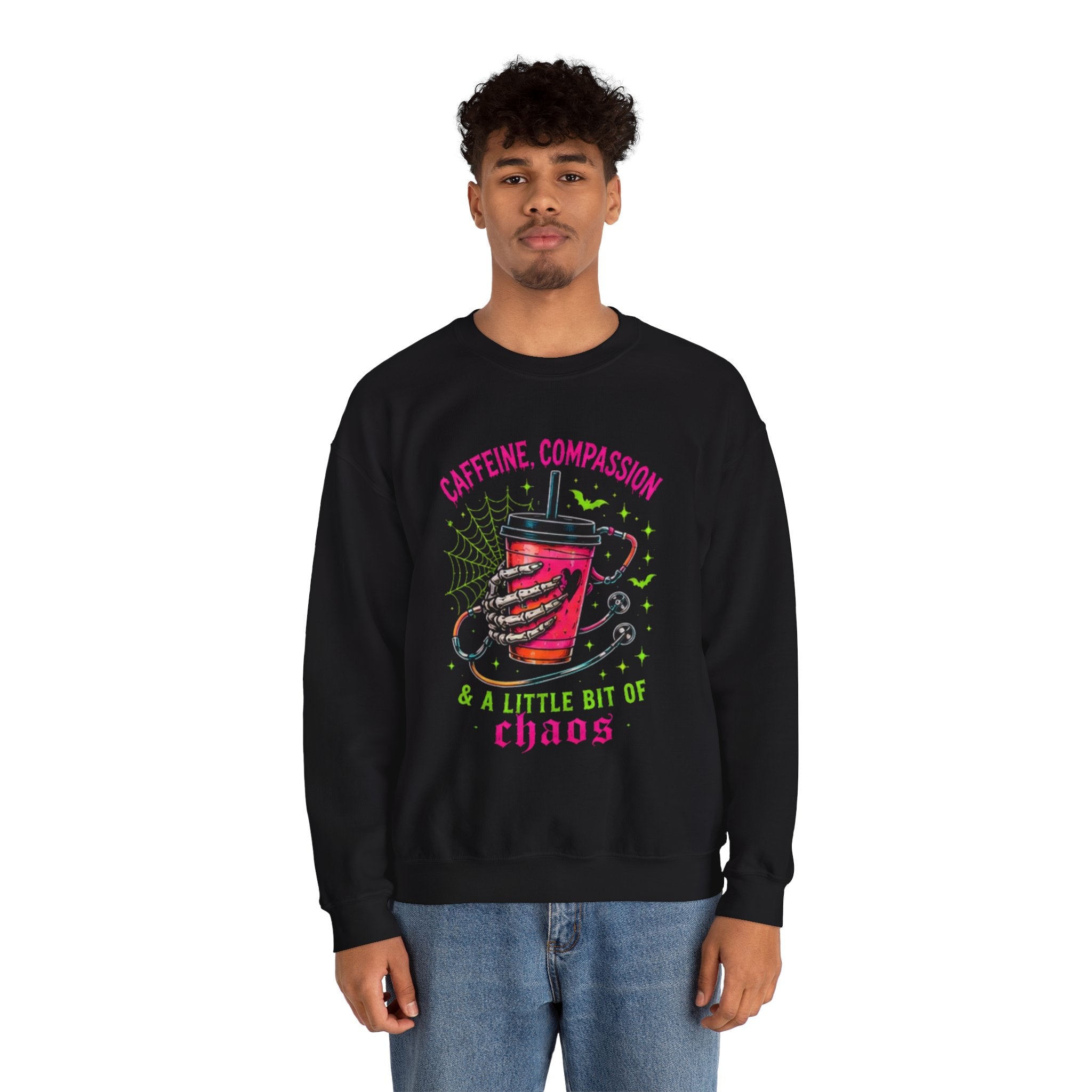Caffeine, Compassion & A Little Bit of Chaos Crewneck Sweatshirt