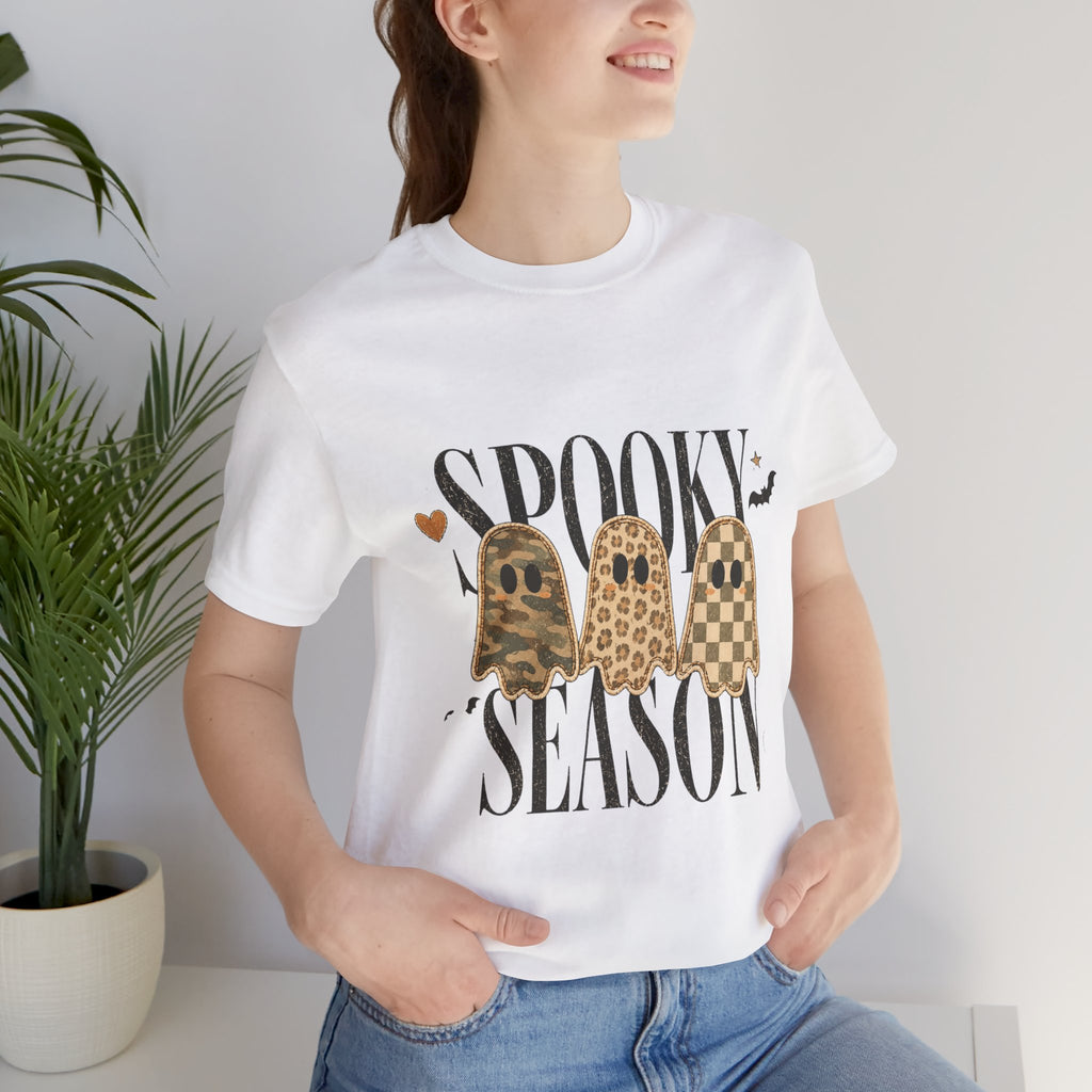 Spooky Season Tee — Leopard & Checker Ghosts Halloween Shirt