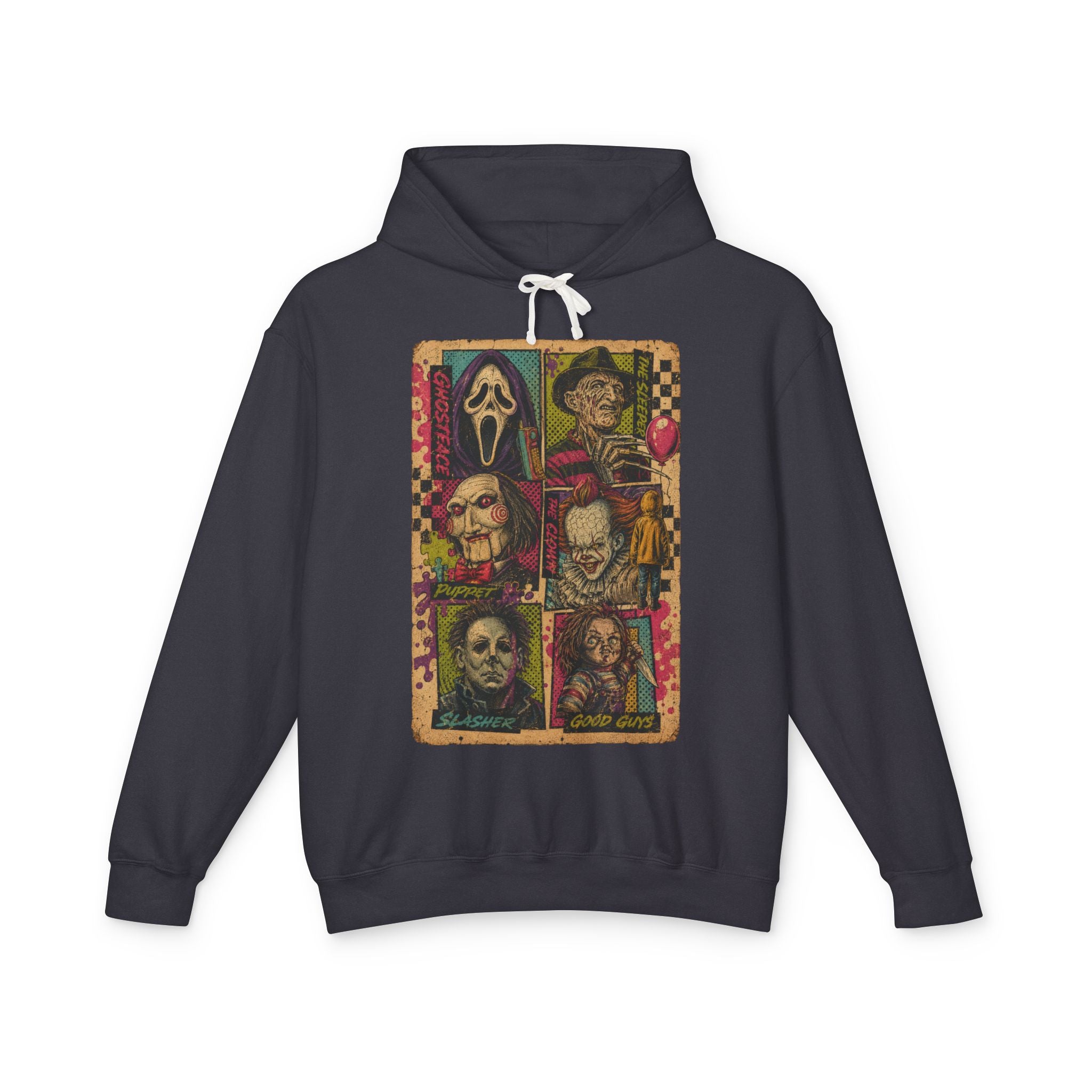 Horror Icons Hoodie — Vintage Slasher Collage Pullover