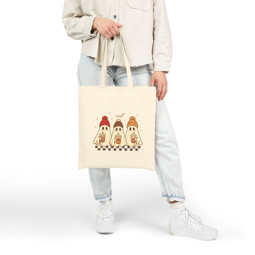 Autumn Ghosts Tote Bag — Cute Fall Pumpkin Spice Ghosts Cotton Canvas Tote