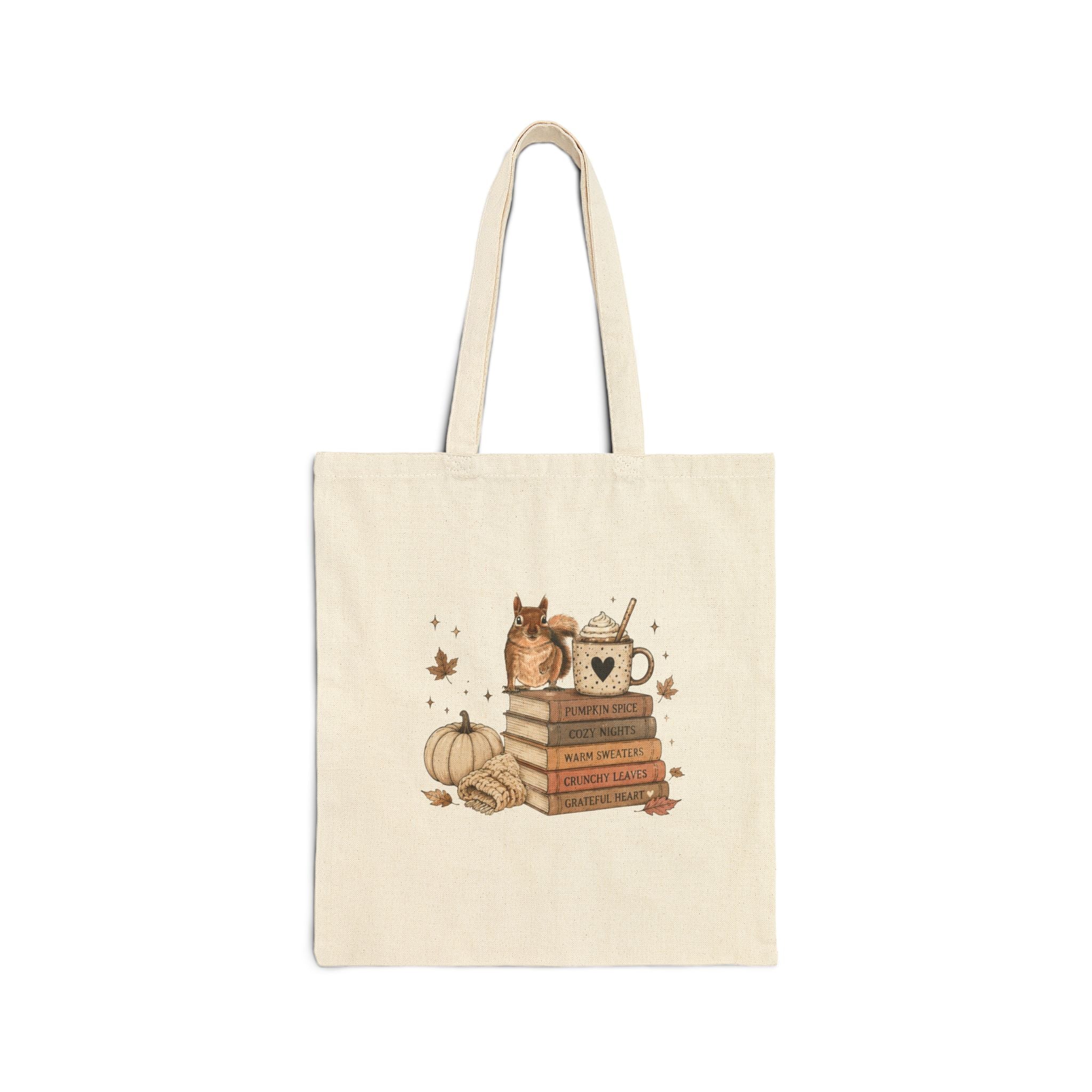 Autumn Bookish Tote — Cozy Fall Books, Cat & Pumpkin Canvas Bag