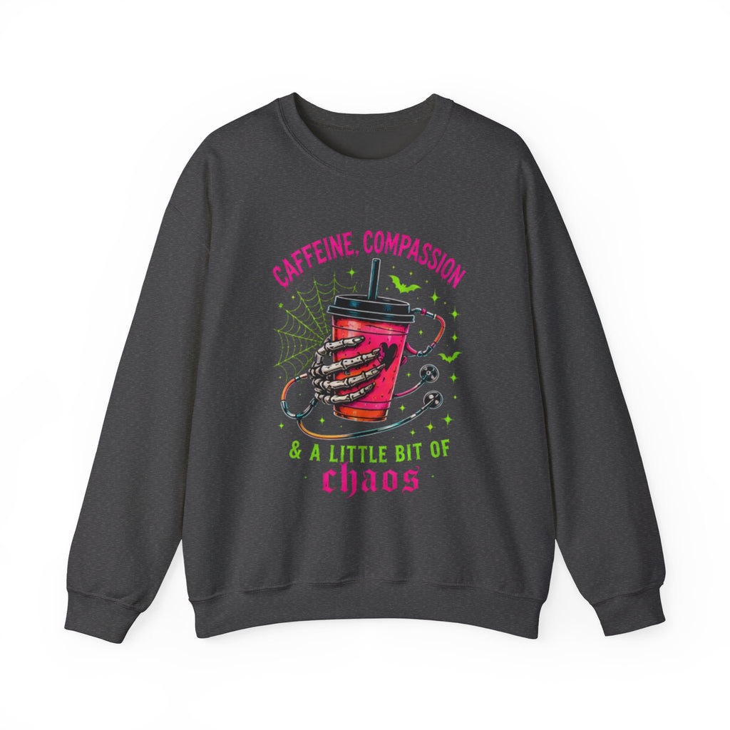 Caffeine, Compassion & A Little Bit of Chaos Crewneck Sweatshirt