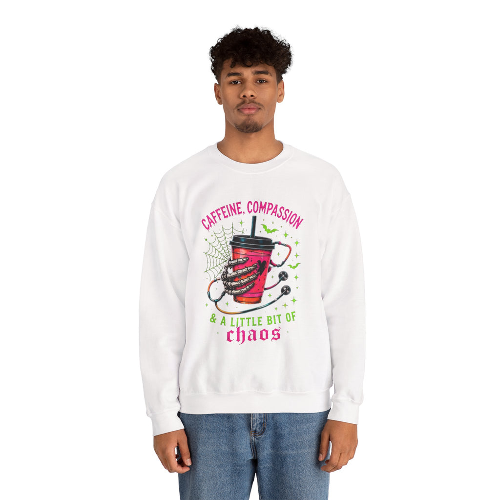 Caffeine, Compassion & A Little Bit of Chaos Crewneck Sweatshirt