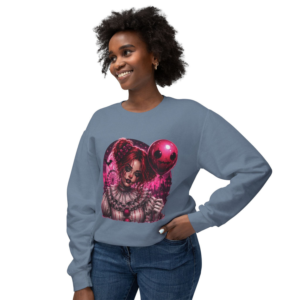 Creepy Clown Portrait Sweatshirt — Gothic Pink Horror Crewneck