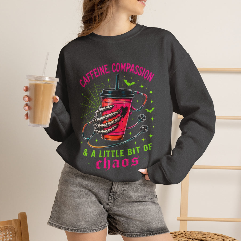 Caffeine, Compassion & A Little Bit of Chaos Crewneck Sweatshirt