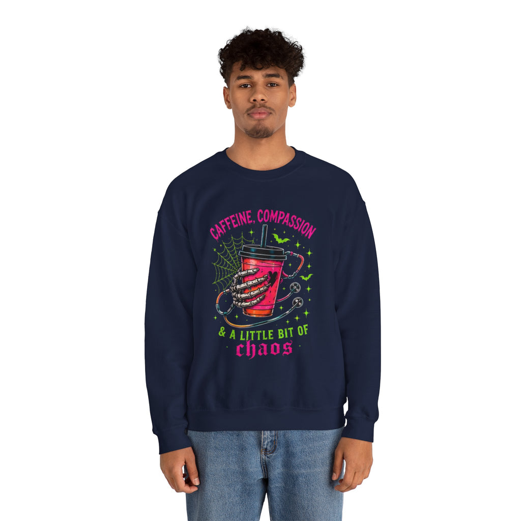 Caffeine, Compassion & A Little Bit of Chaos Crewneck Sweatshirt